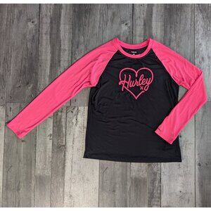Hurley, Long Sleeve Scuba Shirt, Black and Hot Pink Heart Logo, Sz L 14/16